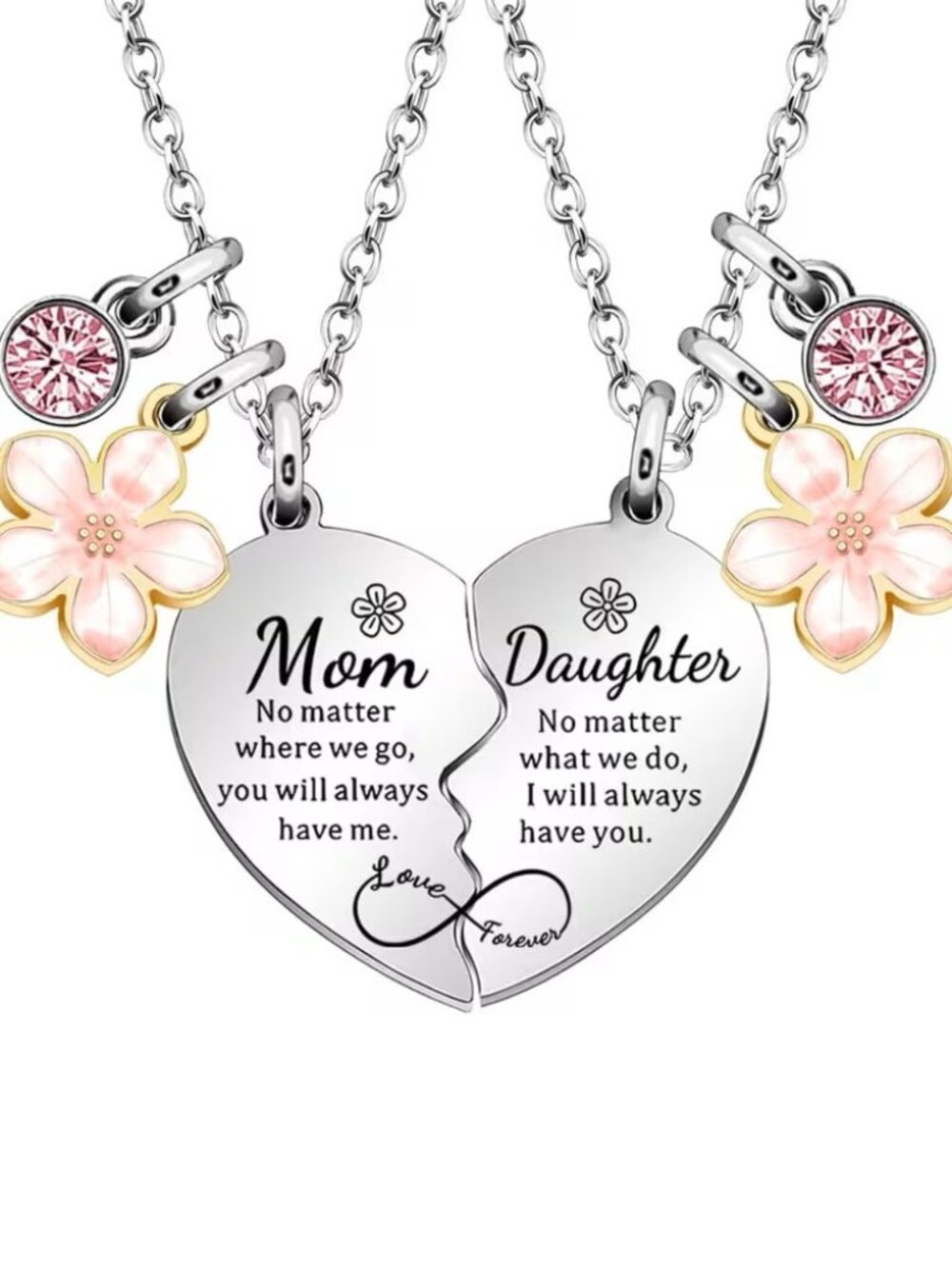Mother Daughter Necklace Heart Pendant Gift Mom From Daughter Matching Jewelry